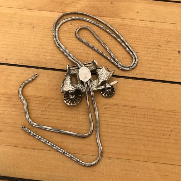 Stagecoach Bolo Tie Western Silver-tone Bola Chain Faux Turquoise Stones - Picture 5 of 5